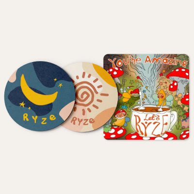 Coasters + Mushroom Magnet - Active Ready