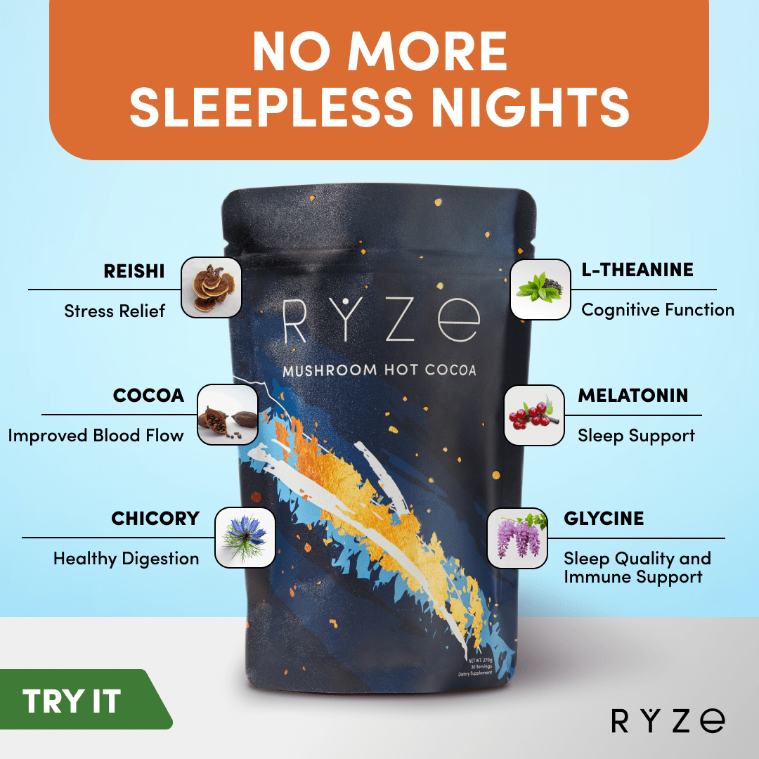 RYZE Hot Cocoa - with 6 Sleep Superfoods to Help Fall Asleep and Stay Asleep - Modern Ready