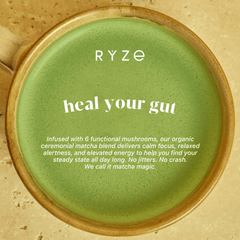 RYZE Matcha - with 6 Organic Adaptogenic Mushrooms Grown In USA and Ceremonial-Grade Japanese Matcha - Simple Edit