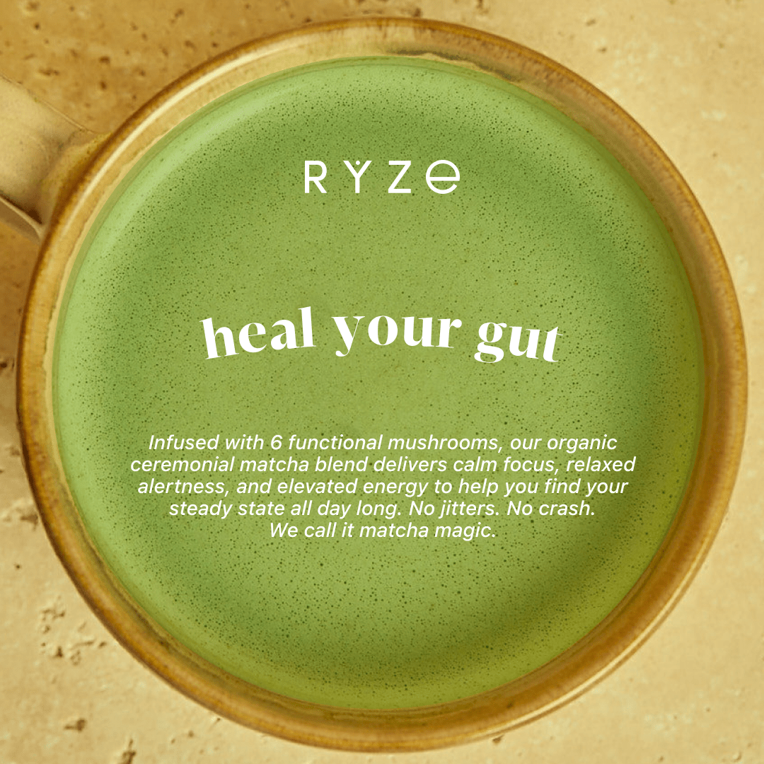 RYZE Matcha - with 6 Organic Adaptogenic Mushrooms Grown In USA and Ceremonial-Grade Japanese Matcha - Simple Edit